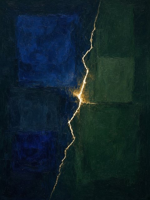 Fault Line Nocturne — abstract color-field painting by Kenny Wu, 2026